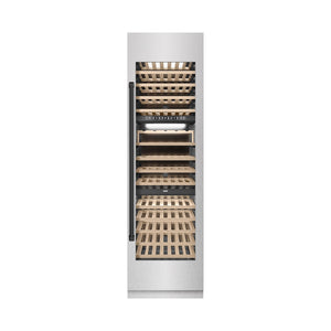 ZLINE Autograph Edition 24 in. 12.4 cu. ft. Triple Zone 100 Bottle Column Wine Cooler in Satin Stainless Steel and Matte Black Accents (RCWVZ-SN-24-MB) main image.