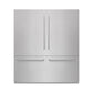 ZLINE 72 in. 39.6 cu. ft. French Door Built-In Bottom Freezer Refrigerator with Water Dispensers and Ice Makers in Satin Stainless Steel with Graphite Gray Interior (GRBIT-SN-72) front, closed.