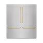 ZLINE Autograph Edition 72 in. 39.6 cu. ft. French Door Built-In Bottom Freezer Refrigerator with Water Dispensers and Ice Makers in Satin Stainless Steel with Graphite Gray Interior and Champagne Bronze Accents (GRBITZ-SN-72-CB) front, closed.