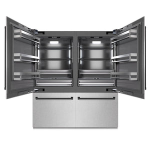 ZLINE Autograph Edition 72 in. 39.6 cu. ft. French Door Built-In Bottom Freezer Refrigerator with Water Dispensers and Ice Makers in Satin Stainless Steel with Graphite Gray Interior and Matte Black Accents (GRBITZ-SN-72-MB) main image.