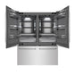 ZLINE 60 in. 32.2 cu. ft. French Door Built-In Bottom Freezer Refrigerator with Water Dispensers and Ice Makers in Satin Stainless Steel with Graphite Gray Interior (GRBIV-SN-60) front, refrigeration compartment and bottom freezer open.