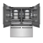 ZLINE Autograph Edition 60 in. 32.2 cu. ft. French Door Built-In Bottom Freezer Refrigerator with Water Dispenser and Ice Maker in Satin Stainless Steel with Graphite Gray Interior and Matte Black Accents (GRBIVZ-SN-60-MB) front, refrigeration compartment open.