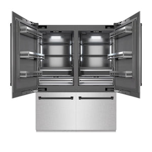 ZLINE Autograph Edition 60 in. 32.2 cu. ft. French Door Built-In Bottom Freezer Refrigerator with Water Dispenser and Ice Maker in Satin Stainless Steel with Graphite Gray Interior and Matte Black Accents (GRBIVZ-SN-60-MB) main image.