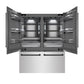 ZLINE Autograph Edition 60 in. 32.2 cu. ft. French Door Built-In Bottom Freezer Refrigerator with Water Dispenser and Ice Maker in Satin Stainless Steel with Graphite Gray Interior and Matte Black Accents (GRBIVZ-SN-60-MB) front, refrigeration compartment and bottom freezer open.