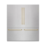 ZLINE Autograph Edition 72 in. 39.6 cu. ft. French Door Built-In Bottom Freezer Refrigerator with Water Dispensers and Ice Makers in Satin Stainless Steel and Champagne Bronze Accents (RBITZ-SN-72-CB)