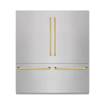 ZLINE Autograph Edition 72 in. 39.6 cu. ft. French Door Built-In Bottom Freezer Refrigerator with Water Dispensers and Ice Makers in Satin Stainless Steel and Polished Gold Accents (RBITZ-SN-72-G)