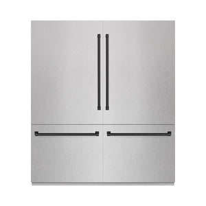 ZLINE Autograph Edition 72 in. 39.6 cu. ft. French Door Built-In Bottom Freezer Refrigerator with Water Dispensers and Ice Makers in Satin Stainless Steel and Matte Black Accents (RBITZ-SN-72-MB) main image.