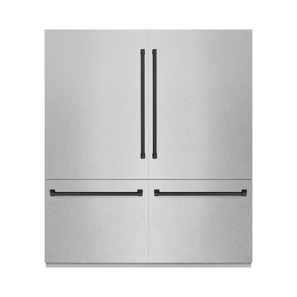 ZLINE Autograph Edition 72 in. 39.6 cu. ft. French Door Built-In Bottom Freezer Refrigerator with Water Dispensers and Ice Makers in Satin Stainless Steel and Matte Black Accents (RBITZ-SN-72-MB)