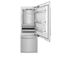 ZLINE 30 in. 16.1 cu. ft. Built-In Bottom Freezer Refrigerator with Water Dispenser and Ice Maker in Satin Stainless Steel (RBIV-SN-30) front, open.