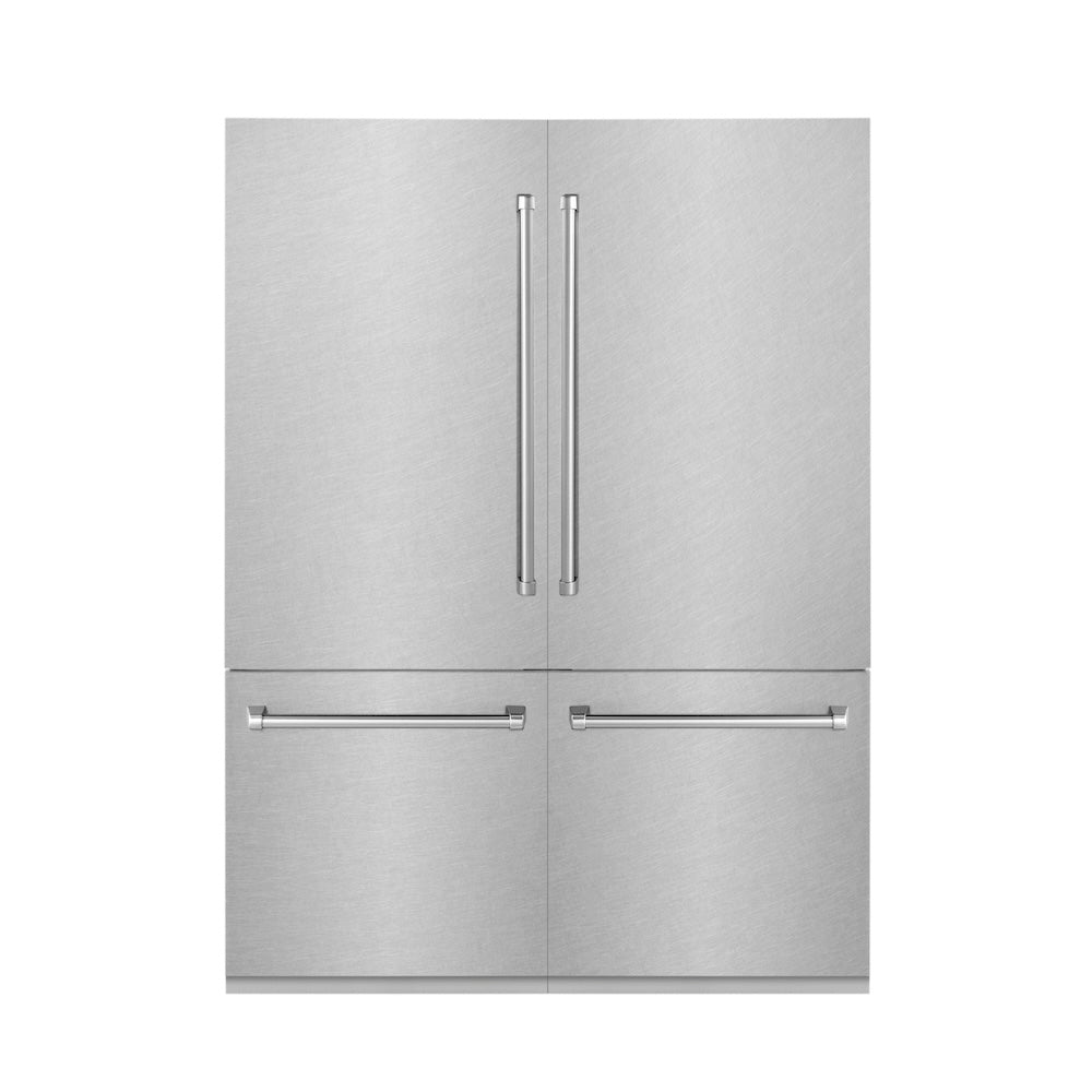 ZLINE 60 in. 32.2 cu. ft. French Door Built-In Bottom Freezer Refrigerator with Water Dispensers and Ice Makers in Satin Stainless Steel (RBIV-SN-60) main image.