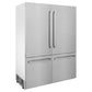 ZLINE 60 in. 32.2 cu. ft. French Door Built-In Bottom Freezer Refrigerator with Water Dispensers and Ice Makers in Satin Stainless Steel (RBIV-SN-60) side.