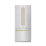 ZLINE Autograph Edition 36 in. 19.6 cu. ft. French Door Built-In Bottom Freezer Refrigerator with Water Dispenser and Ice Maker in Satin Stainless Steel with Stainless Steel Interior and Champagne Bronze Accents (SRBIVZ-SN-36-CB)