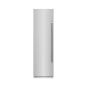 ZLINE 24 in. 12.4 cu. ft. Column Freezer in Stainless Steel with Graphite Gray Interior (RCFV-304-24) front, closed.