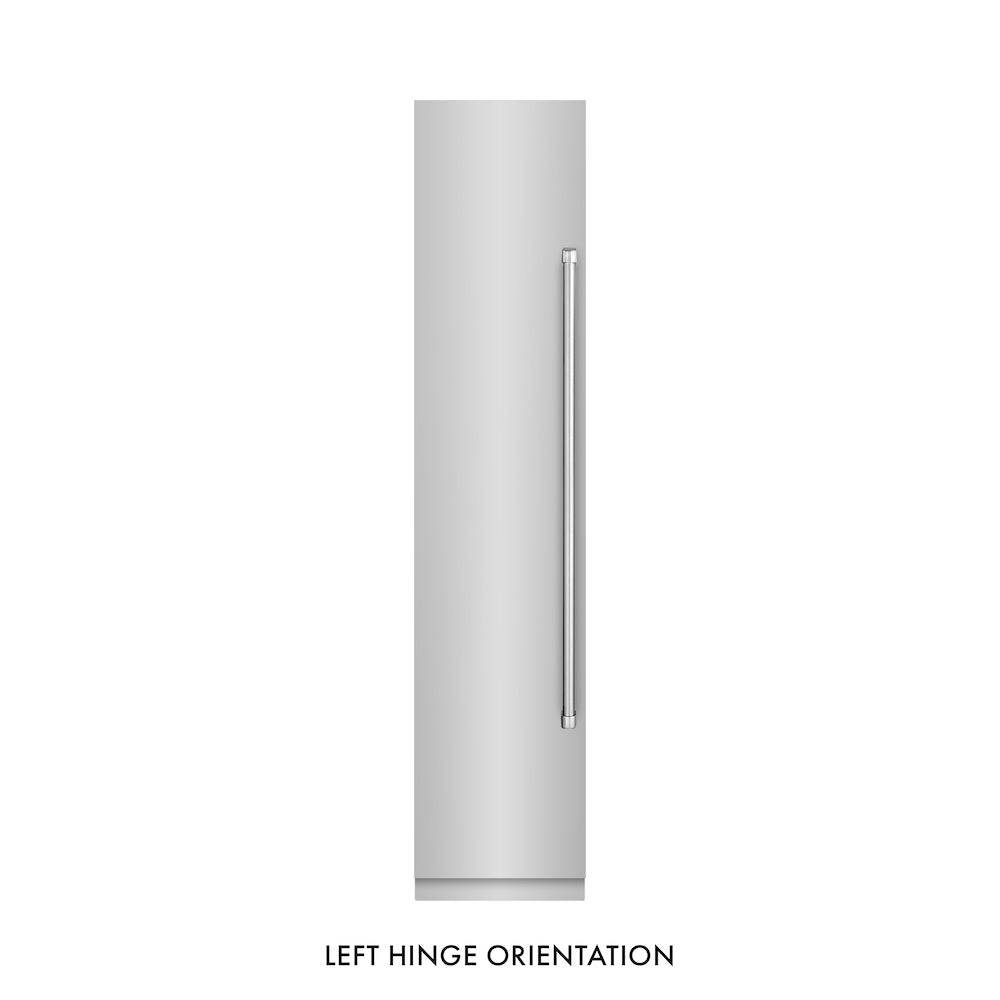 ZLINE 18 in. 8.6 cu. ft. Left Hinge Column Freezer in Stainless Steel with Graphite Gray Interior (RCFVL-304-18) front, closed.