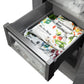 ZLINE Autograph Edition 18 in. 8.6 cu. ft. Right Hinge Column Freezer in Stainless Steel with Graphite Gray Interior and Champagne Bronze Accents (RCFVRZ-30418-CB) food inside drawers.
