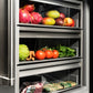 ZLINE Autograph Edition 24 in. 12.5 cu. ft. Column Refrigerator in Stainless Steel with Graphite Gray Interior and Champagne Bronze Accents (RCRVZ-30424-CB) food inside drawers.