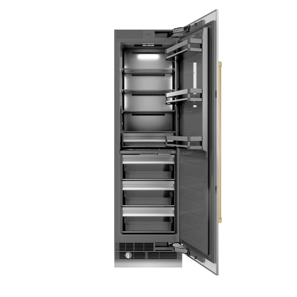 ZLINE Autograph Edition 24 in. 12.5 cu. ft. Column Refrigerator in Stainless Steel with Graphite Gray Interior and Champagne Bronze Accents (RCRVZ-30424-CB) main image.
