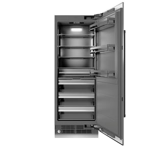 ZLINE Autograph Edition 30 in. 16.7 cu. ft. Column Refrigerator in Stainless Steel with Graphite Gray Interior and Matte Black Accents (RCRVZ-30430-MB) main image.