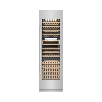 ZLINE 24 in. 12.4 cu. ft. Triple Zone 100 Bottle Column Wine Cooler in Stainless Steel (RCWV-304-24) front, closed.