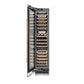 ZLINE Autograph Edition 18 in. 9.0 cu. ft. Triple Zone 68 Bottle Left Hinge Column Wine Cooler in Stainless Steel with Polished Gold Accents (RCWVLZ-30418-G) front, open.