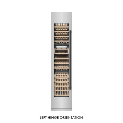 ZLINE Autograph Edition 18 in. 9.0 cu. ft. Triple Zone 68 Bottle Left Hinge Column Wine Cooler in Stainless Steel with Matte Black Accents (RCWVLZ-30418-MB) front, closed.