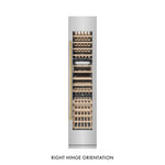 ZLINE Autograph Edition 18 in. 9.0 cu. ft. Triple Zone 68 Bottle Right Hinge Column Wine Cooler in Stainless Steel with Polished Gold Accents (RCWVRZ-30418-G) front, closed.
