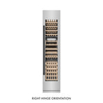 ZLINE Autograph Edition 18 in. 9.0 cu. ft. Triple Zone 68 Bottle Right Hinge Column Wine Cooler in Stainless Steel with Matte Black Accents (RCWVRZ-30418-MB) front, closed.