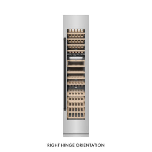 ZLINE Autograph Edition 18 in. 9.0 cu. ft. Triple Zone 68 Bottle Right Hinge Column Wine Cooler in Stainless Steel with Matte Black Accents (RCWVRZ-30418-MB) main image.