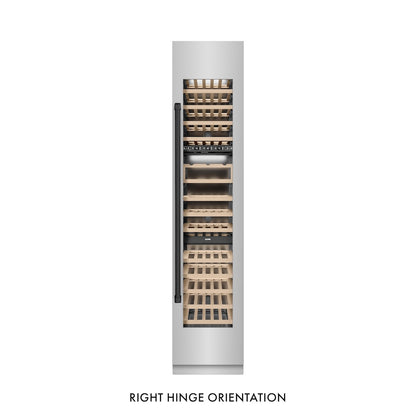 ZLINE Autograph Edition 18 in. 9.0 cu. ft. Triple Zone 68 Bottle Right Hinge Column Wine Cooler in Stainless Steel with Matte Black Accents (RCWVRZ-30418-MB) front, closed.