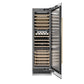 ZLINE Autograph Edition 24 in. 12.4 cu. ft. Triple Zone 100 Bottle Column Wine Cooler in Stainless Steel and Polished Gold Accents (RCWVZ-304-24-G) front, open.