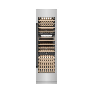 ZLINE Autograph Edition 24 in. 12.4 cu. ft. Triple Zone 100 Bottle Column Wine Cooler in Stainless Steel and Matte Black Accents (RCWVZ-304-24-MB) main image.