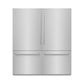 ZLINE 72 in. 39.6 cu. ft. French Door Built-In Bottom Freezer Refrigerator with Water Dispensers and Ice Makers in Stainless Steel with Graphite Gray Interior (GRBIT-304-72) front, closed.