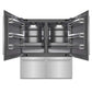ZLINE 72 in. 39.6 cu. ft. French Door Built-In Bottom Freezer Refrigerator with Water Dispensers and Ice Makers in Stainless Steel with Graphite Gray Interior (GRBIT-304-72) front, refrigeration compartment open.