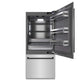 ZLINE Autograph Edition 36 in. 19.8 cu. ft. Built-In Bottom Freezer Refrigerator with Water Dispenser and Ice Maker in Stainless Steel with Graphite Gray Interior and Matte Black Accents (GRBITZ-304-36MB) front, refrigeration compartment open.