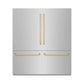 ZLINE Autograph Edition 72 in. 39.6 cu. ft. French Door Built-In Bottom Freezer Refrigerator with Water Dispensers and Ice Makers in Stainless Steel with Graphite Gray Interior and Champagne Bronze Accents (GRBITZ-304-72CB) front, closed.