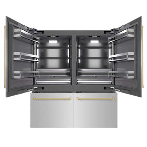 ZLINE Autograph Edition 72 in. 39.6 cu. ft. French Door Built-In Bottom Freezer Refrigerator with Water Dispensers and Ice Makers in Stainless Steel with Graphite Gray Interior and Champagne Bronze Accents (GRBITZ-304-72CB) main image.