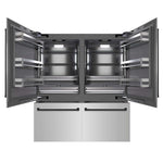 ZLINE Autograph Edition 72 in. 39.6 cu. ft. French Door Built-In Bottom Freezer Refrigerator with Water Dispensers and Ice Makers in Stainless Steel with Graphite Gray Interior and Matte Black Accents (GRBITZ-304-72MB) front, refrigeration compartment and bottom freezer drawers open.