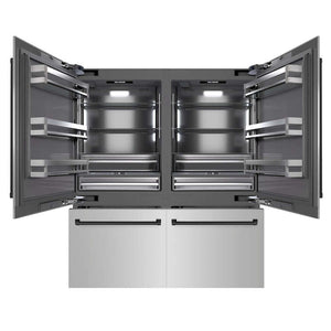 ZLINE Autograph Edition 72 in. 39.6 cu. ft. French Door Built-In Bottom Freezer Refrigerator with Water Dispensers and Ice Makers in Stainless Steel with Graphite Gray Interior and Matte Black Accents (GRBITZ-304-72MB) main image.