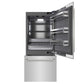 ZLINE Autograph Edition 36 in. 19.8 cu. ft. Built-In Bottom Freezer Refrigerator with Water Dispenser and Ice Maker in Stainless Steel with Graphite Gray Interior and Polished Nickel Helix Handles (GRBITZ-30436KPN) front, refrigeration compartment and bottom freezer open.