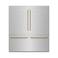 ZLINE Autograph Edition 72 in. 39.6 cu. ft. French Door Built-In Bottom Freezer Refrigerator with Water Dispensers and Ice Makers in Stainless Steel with Graphite Gray Interior and Champagne Bronze Helix Handles (GRBITZ-30472KCB) front, closed.
