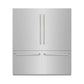 ZLINE Autograph Edition 72 in. 39.6 cu. ft. French Door Built-In Bottom Freezer Refrigerator with Water Dispensers and Ice Makers in Stainless Steel with Graphite Gray Interior and Polished Nickel Helix Handles (GRBITZ-30472KPN) front, closed.