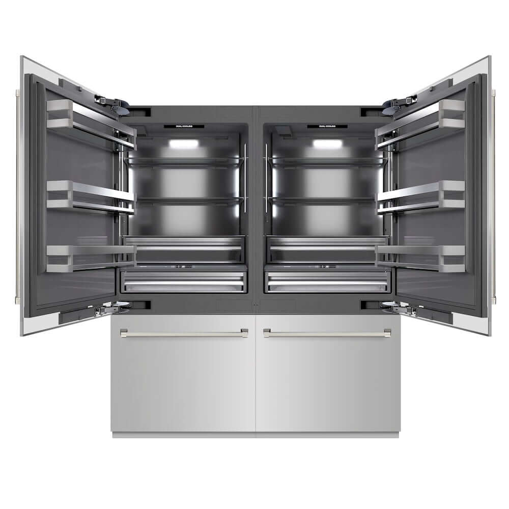 ZLINE Autograph Edition 72 in. 39.6 cu. ft. French Door Built-In Bottom Freezer Refrigerator with Water Dispensers and Ice Makers in Stainless Steel with Graphite Gray Interior and Polished Nickel Helix Handles (GRBITZ-30472KPN) main image.