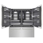 ZLINE Autograph Edition 72 in. 39.6 cu. ft. French Door Built-In Bottom Freezer Refrigerator with Water Dispensers and Ice Makers in Stainless Steel with Graphite Gray Interior and Polished Nickel Helix Handles (GRBITZ-30472KPN) front, refrigeration compartment and bottom freezer open.
