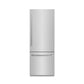 ZLINE 30 in. 16.1 cu. ft. Built-In Bottom Freezer Refrigerator with Water Dispenser and Ice Maker in Stainless Steel with Graphite Gray Interior (GRBIV-304-30) front, closed.