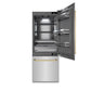 ZLINE Autograph Edition 30 in. 16.1 cu. ft. Built-In Bottom Freezer Refrigerator with Water Dispenser and Ice Maker in Stainless Steel with Graphite Gray Interior and Polished Gold Accents (GRBIVZ-304-30G) front, refrigeration compartment open.