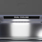 ZLINE Autograph Edition 36 in. 19.6 cu. ft. French Door Built-In Bottom Freezer Refrigerator with Water Dispenser and Ice Maker in Stainless Steel with Graphite Gray Interior and Champagne Bronze Accents (GRBIVZ-304-36CB) close-up detail, dual cooling inside refrigeration compartment.