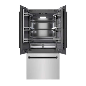 ZLINE Autograph Edition 36 in. 19.6 cu. ft. French Door Built-In Bottom Freezer Refrigerator with Water Dispenser and Ice Maker in Stainless Steel with Graphite Gray Interior and Matte Black Accents (GRBIVZ-304-36MB) main image.
