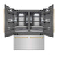 ZLINE Autograph Edition 60 in. 32.2 cu. ft. French Door Built-In Bottom Freezer Refrigerator with Water Dispenser and Ice Maker in Stainless Steel with Graphite Gray Interior and Champagne Bronze Accents (GRBIVZ-304-60CB) front, refrigeration compartment open.