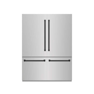 ZLINE Autograph Edition 60 in. 32.2 cu. ft. French Door Built-In Bottom Freezer Refrigerator with Water Dispenser and Ice Maker in Stainless Steel with Graphite Gray Interior and Matte Black Accents (GRBIVZ-304-60MB) front, closed.