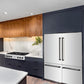 ZLINE Autograph Edition 60 in. 32.2 cu. ft. French Door Built-In Bottom Freezer Refrigerator with Water Dispenser and Ice Maker in Stainless Steel with Graphite Gray Interior and Matte Black Accents (GRBIVZ-304-60MB) lifestyle, in a luxury kitchen.